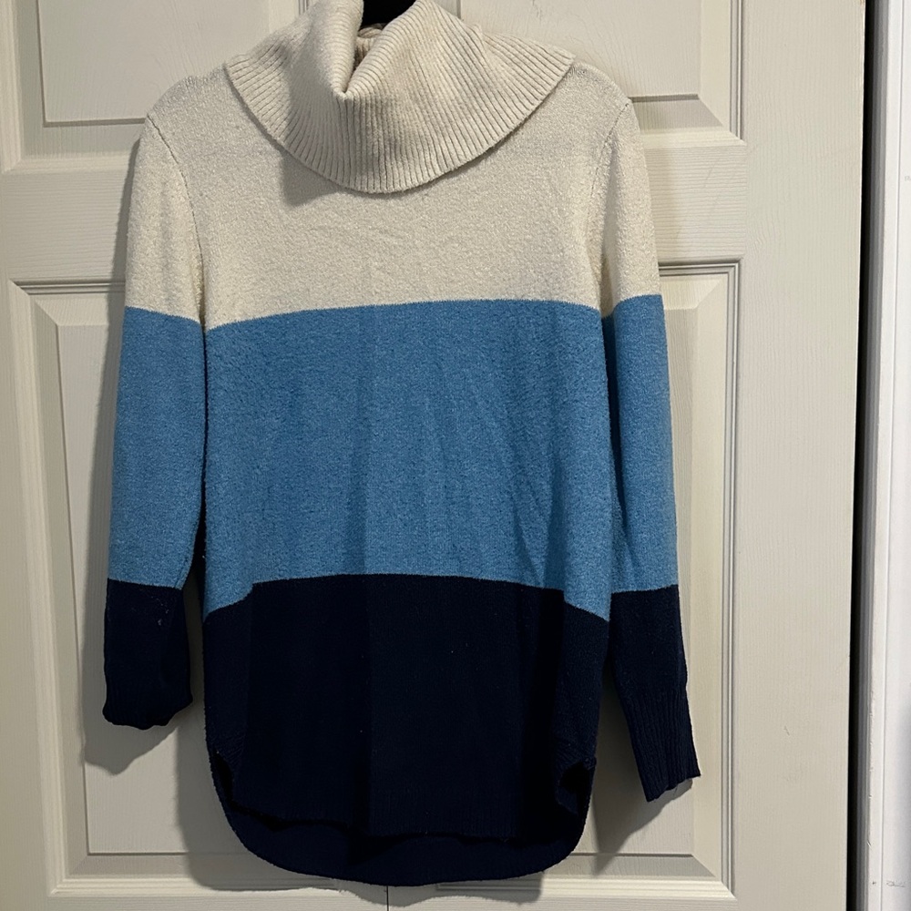 St. John's Bay Cream and Blue Turtleneck Sweater
